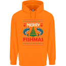 Merry Fishmas Funny Christmas Fishing Mens 80% Cotton Hoodie Orange