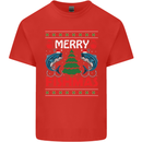 Merry Fishmas Funny Christmas Fishing Mens Cotton T-Shirt Tee Top Red