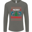 Merry Fishmas Funny Christmas Fishing Mens Long Sleeve T-Shirt Charcoal