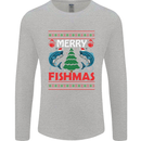 Merry Fishmas Funny Christmas Fishing Mens Long Sleeve T-Shirt Sports Grey