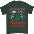 Merry Fishmas Funny Christmas Fishing Mens T-Shirt Cotton Gildan Forest Green