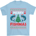 Merry Fishmas Funny Christmas Fishing Mens T-Shirt Cotton Gildan Light Blue