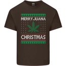 Merry Juana Christmas Funny Weed Cannabis Mens Cotton T-Shirt Tee Top Dark Chocolate