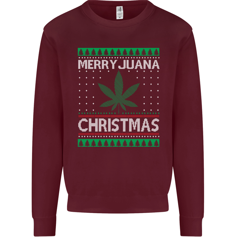 Merry Juana Christmas Funny Weed Cannabis Mens Sweatshirt Jumper Maroon