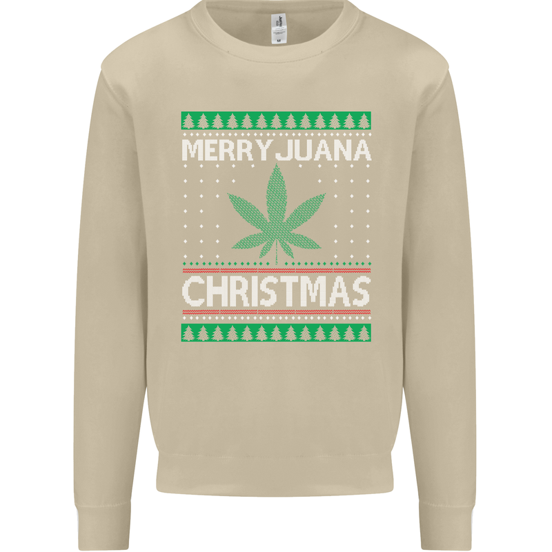 Merry Juana Christmas Funny Weed Cannabis Mens Sweatshirt Jumper Sand