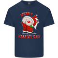 Merry Kiss My Ass Funny Christmas Mens Cotton T-Shirt Tee Top Navy Blue