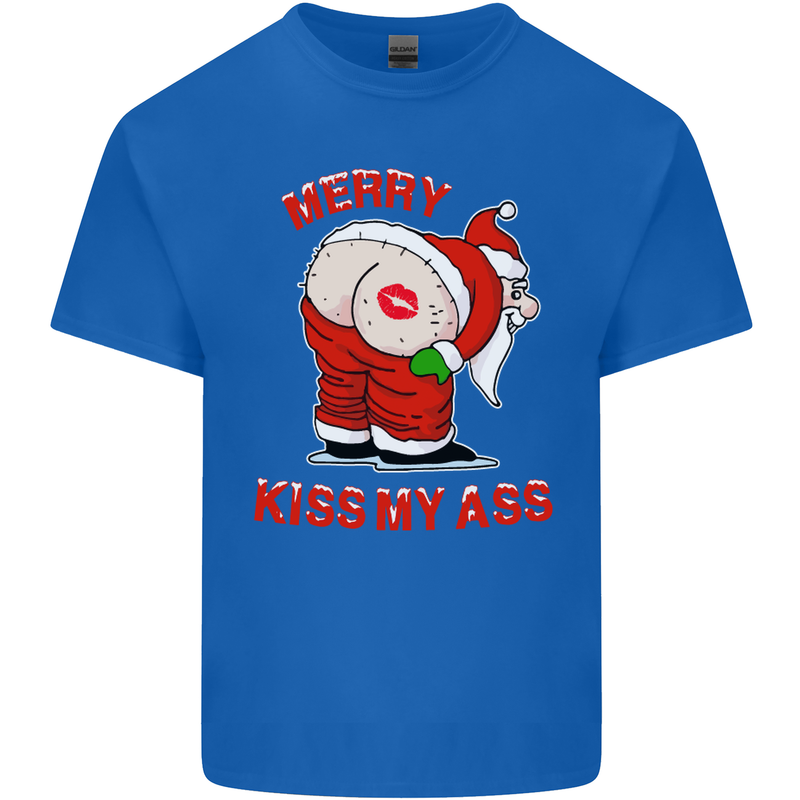 Merry Kiss My Ass Funny Christmas Mens Cotton T-Shirt Tee Top Royal Blue
