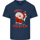 Merry Kiss My Ass Funny Christmas Mens V-Neck Cotton T-Shirt Navy Blue