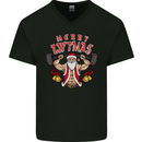 Merry Liftmas Mens V-Neck Cotton T-Shirt Black