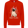 Merry Pugmas Funny Christmas Pug Kids Sweatshirt Jumper Bright Red