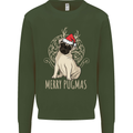 Merry Pugmas Funny Christmas Pug Kids Sweatshirt Jumper Forest Green
