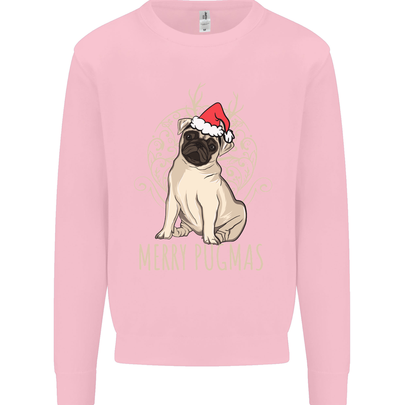 Merry Pugmas Funny Christmas Pug Kids Sweatshirt Jumper Light Pink
