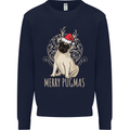 Merry Pugmas Funny Christmas Pug Kids Sweatshirt Jumper Navy Blue