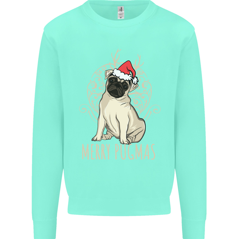 Merry Pugmas Funny Christmas Pug Kids Sweatshirt Jumper Peppermint