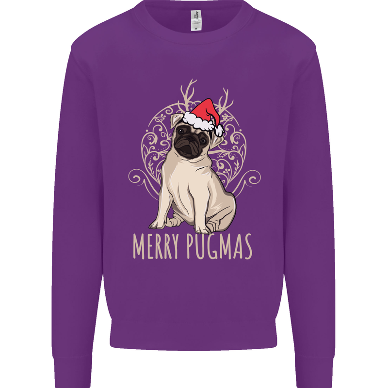 Merry Pugmas Funny Christmas Pug Kids Sweatshirt Jumper Purple