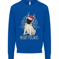 Merry Pugmas Funny Christmas Pug Kids Sweatshirt Jumper Royal Blue