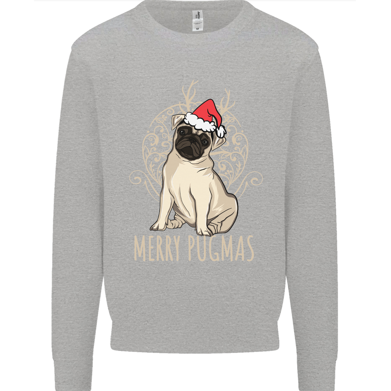 Merry Pugmas Funny Christmas Pug Kids Sweatshirt Jumper Sports Grey