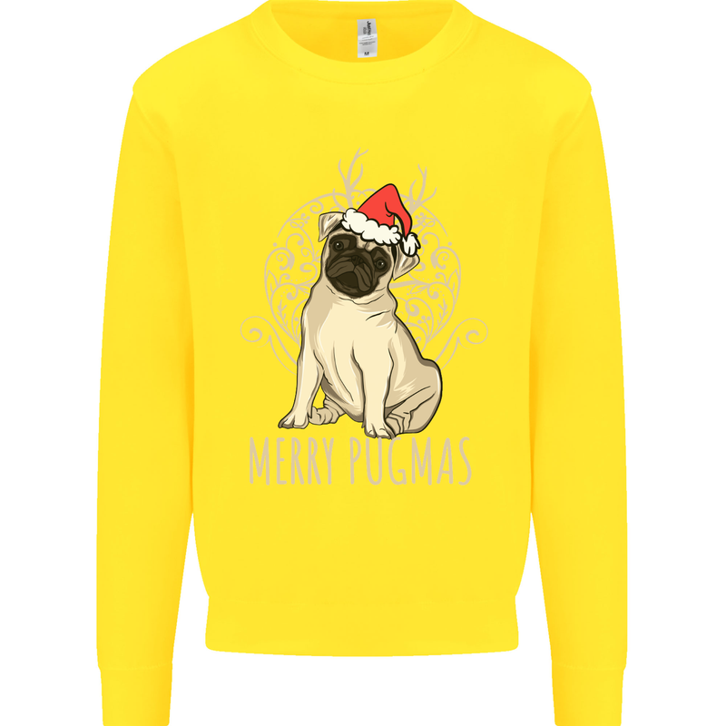 Merry Pugmas Funny Christmas Pug Kids Sweatshirt Jumper Yellow