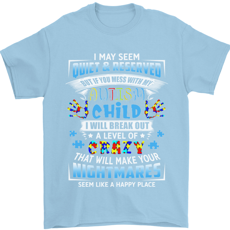 Mess With My Autism Child Autistic ASD Mens T-Shirt Cotton Gildan Light Blue