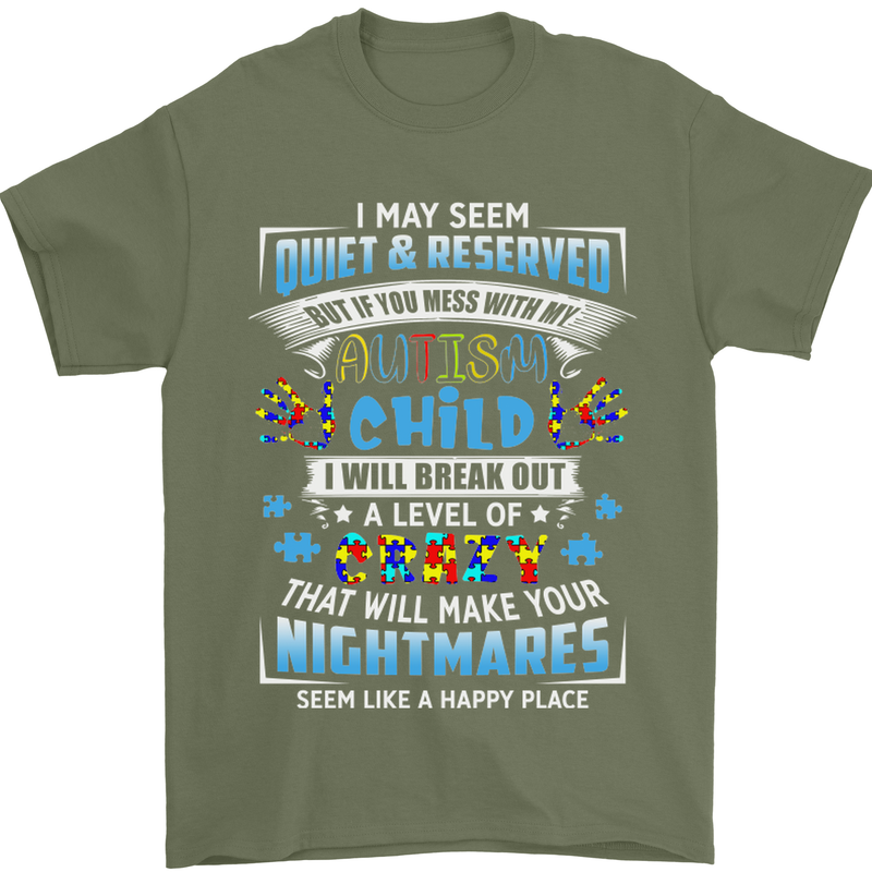 Mess With My Autism Child Autistic ASD Mens T-Shirt Cotton Gildan Military Green