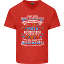 Mess With My Autism Child Autistic ASD Mens V-Neck Cotton T-Shirt Red