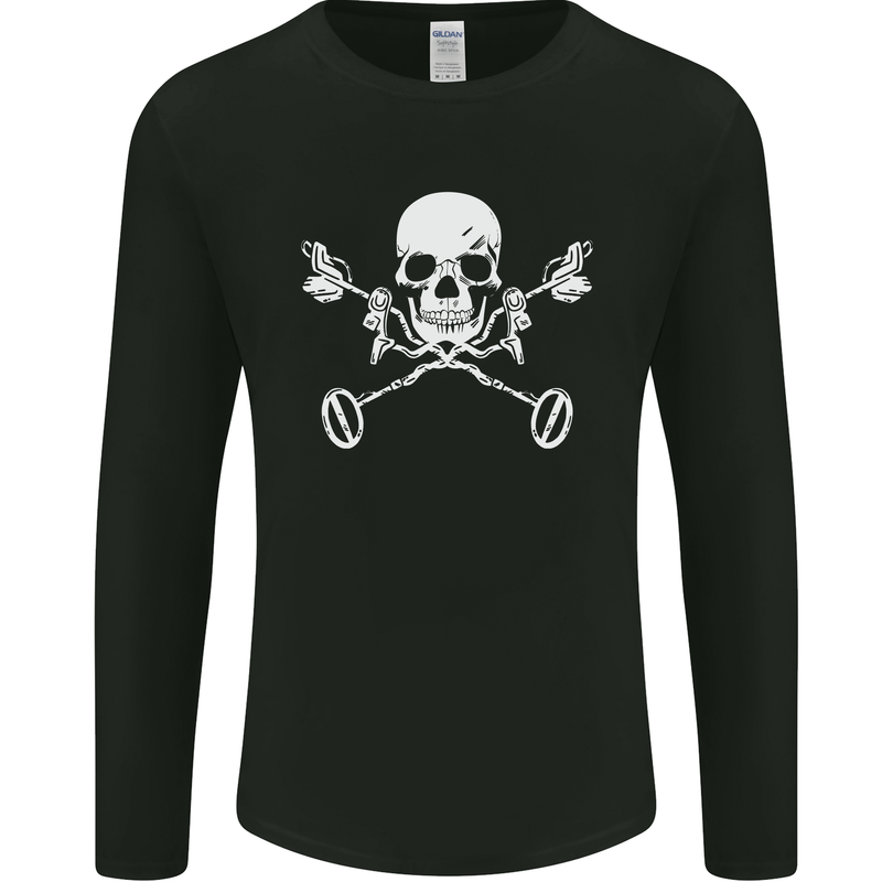 Metal Detector Skull Detecting Mens Long Sleeve T-Shirt Black