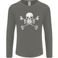 Metal Detector Skull Detecting Mens Long Sleeve T-Shirt Charcoal