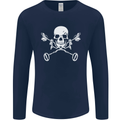 Metal Detector Skull Detecting Mens Long Sleeve T-Shirt Navy Blue