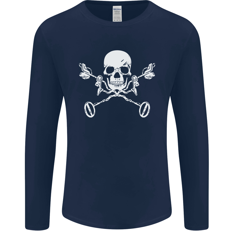 Metal Detector Skull Detecting Mens Long Sleeve T-Shirt Navy Blue