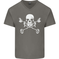 Metal Detector Skull Detecting Mens V-Neck Cotton T-Shirt Charcoal