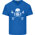 Metal Detector Skull Detecting Mens V-Neck Cotton T-Shirt Royal Blue