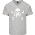 Metal Detector Skull Detecting Mens V-Neck Cotton T-Shirt Sports Grey