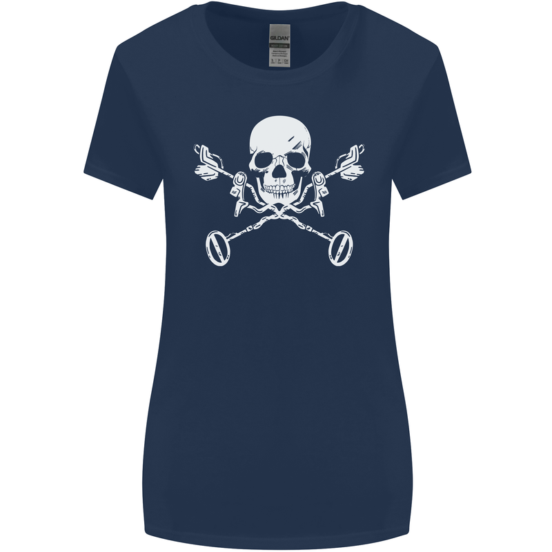 Metal Detector Skull Detecting Womens Wider Cut T-Shirt Navy Blue