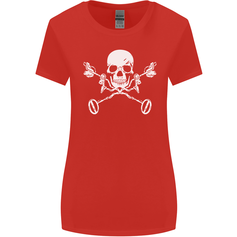 Metal Detector Skull Detecting Womens Wider Cut T-Shirt Red