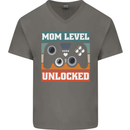 Mom Level Unlocked New Mommy Baby Born Mens V-Neck Cotton T-Shirt Charcoal
