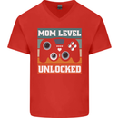 Mom Level Unlocked New Mommy Baby Born Mens V-Neck Cotton T-Shirt Red