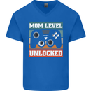 Mom Level Unlocked New Mommy Baby Born Mens V-Neck Cotton T-Shirt Royal Blue