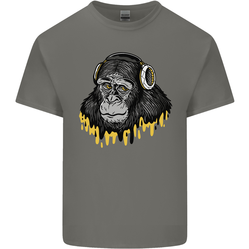 Monkey DJ Headphones Music Mens Cotton T-Shirt Tee Top Charcoal