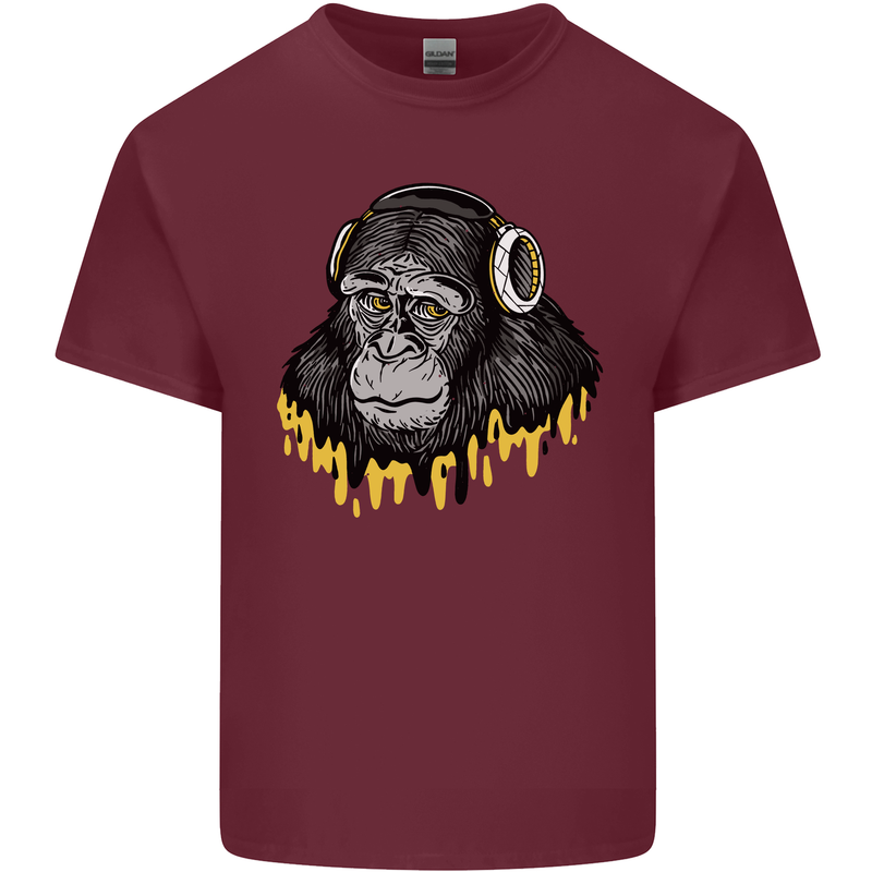 Monkey DJ Headphones Music Mens Cotton T-Shirt Tee Top Maroon