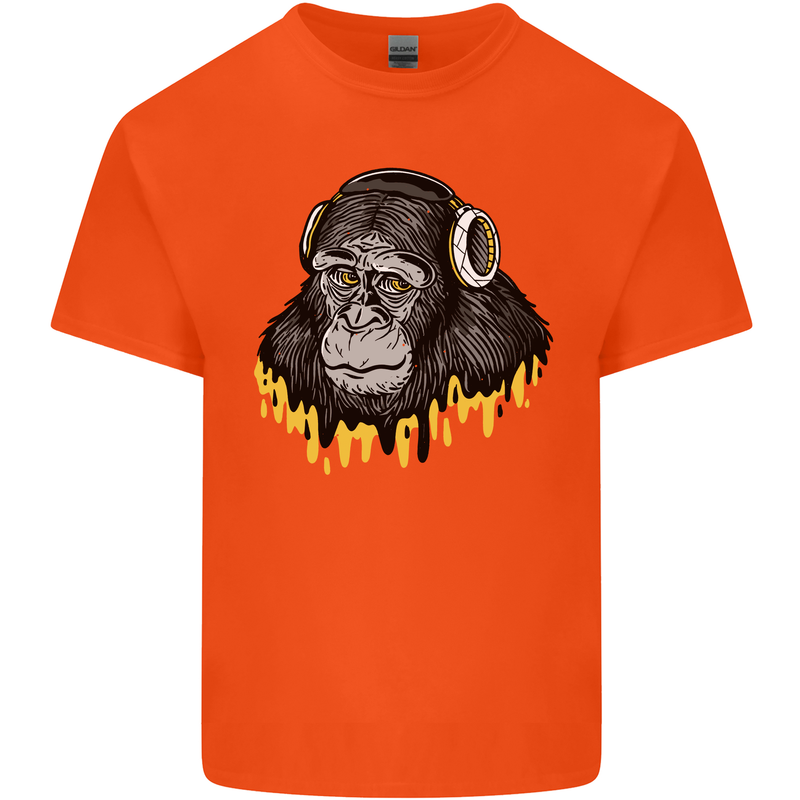 Monkey DJ Headphones Music Mens Cotton T-Shirt Tee Top Orange