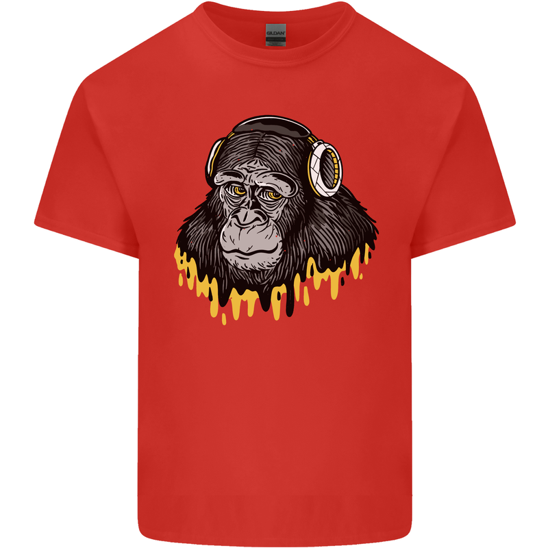 Monkey DJ Headphones Music Mens Cotton T-Shirt Tee Top Red