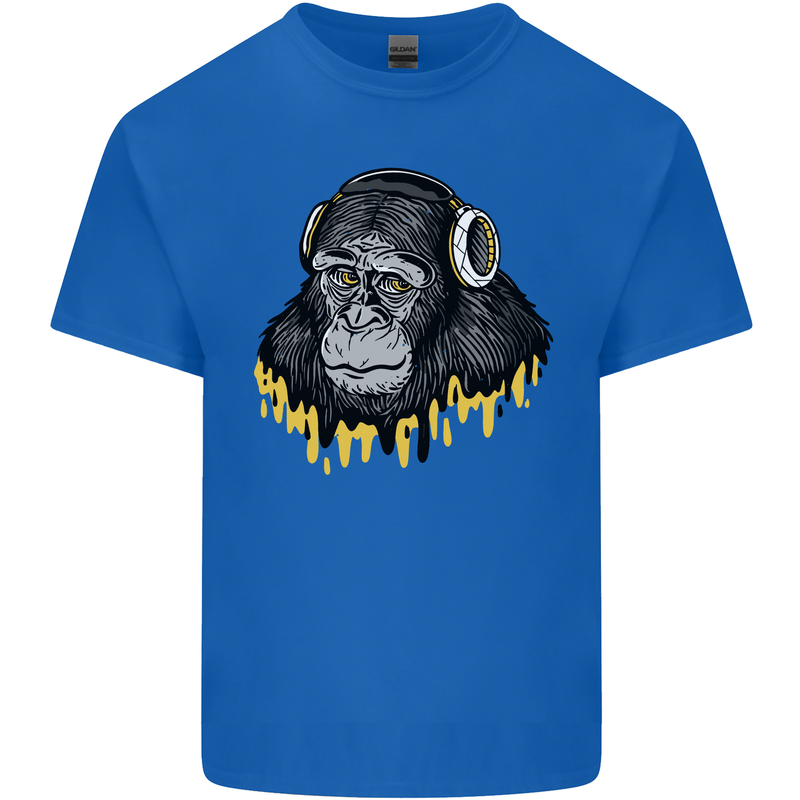 Monkey DJ Headphones Music Mens Cotton T-Shirt Tee Top Royal Blue