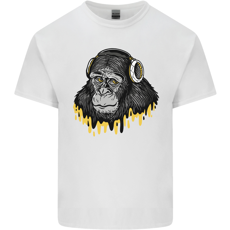 Monkey DJ Headphones Music Mens Cotton T-Shirt Tee Top White