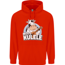 Mookulele Funny Cow Playing Ukulele Guitar Childrens Kids Hoodie Bright Red