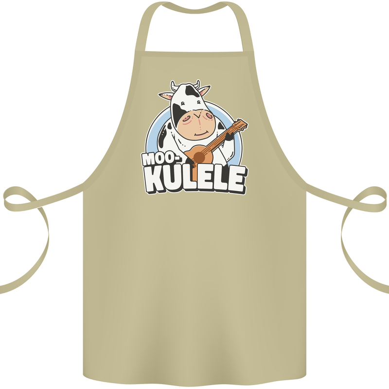 Mookulele Funny Cow Playing Ukulele Guitar Cotton Apron 100% Organic Khaki
