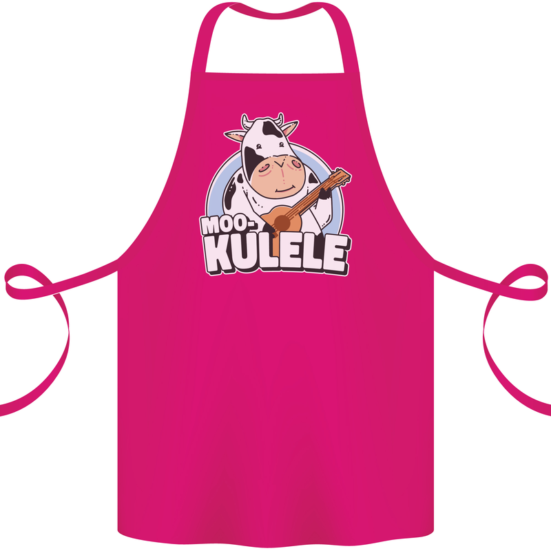 Mookulele Funny Cow Playing Ukulele Guitar Cotton Apron 100% Organic Pink