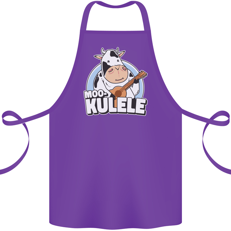 Mookulele Funny Cow Playing Ukulele Guitar Cotton Apron 100% Organic Purple