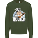 Mookulele Funny Cow Playing Ukulele Guitar Kids Sweatshirt Jumper Forest Green