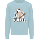 Mookulele Funny Cow Playing Ukulele Guitar Kids Sweatshirt Jumper Light Blue