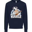 Mookulele Funny Cow Playing Ukulele Guitar Kids Sweatshirt Jumper Navy Blue